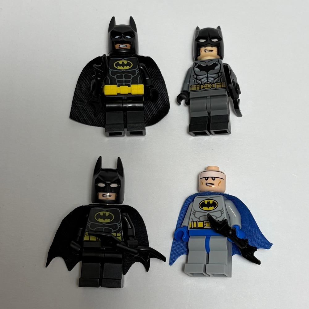 LEGO Minifigure Batman Lot of 4 DC Super Heroes w/ Batarangs Black Blue Gray